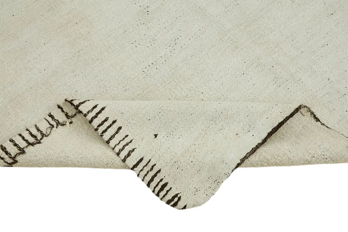 Kendir Çizgili Beyaz Kenevir İpinden El Dokuma Kilim-165x352 - Görsel 6