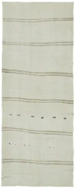 Kendir Çizgili Beyaz Kenevir İpinden El Dokuma Kilim-153x380