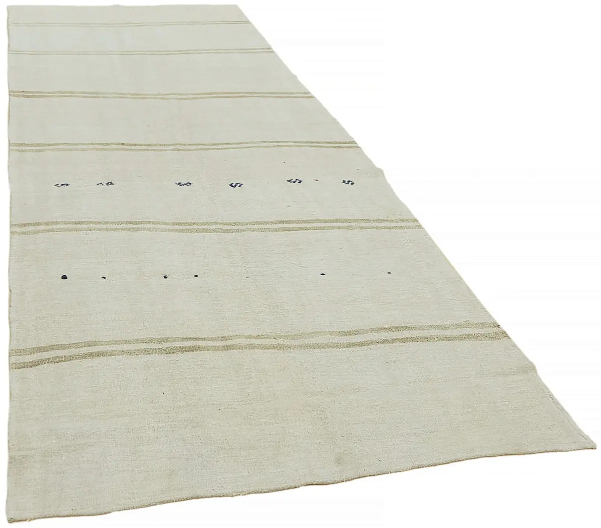 Kendir Çizgili Beyaz Kenevir İpinden El Dokuma Kilim-153x380 - Görsel 2