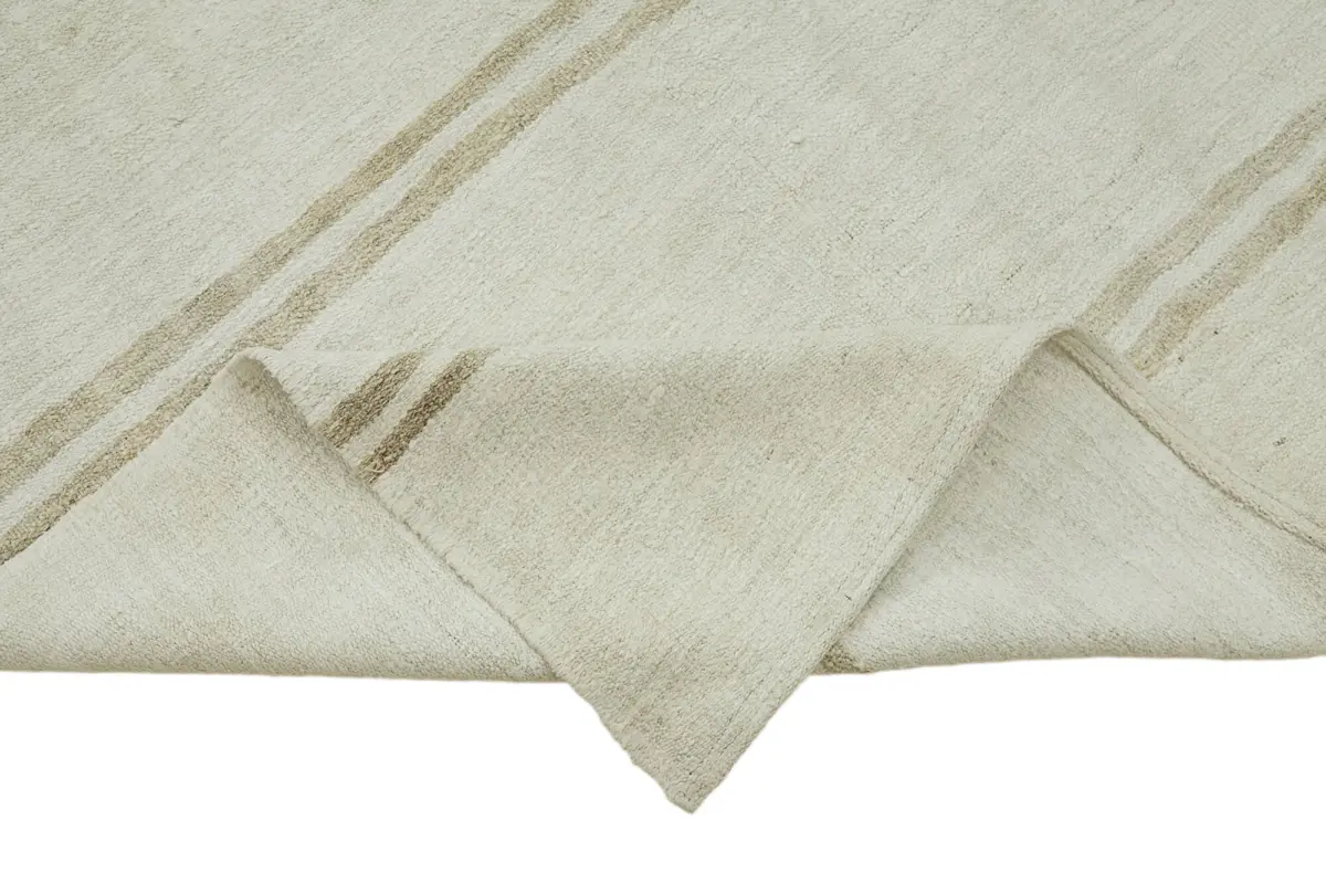 Kendir Çizgili Beyaz Kenevir İpinden El Dokuma Kilim-153x380 - Görsel 6