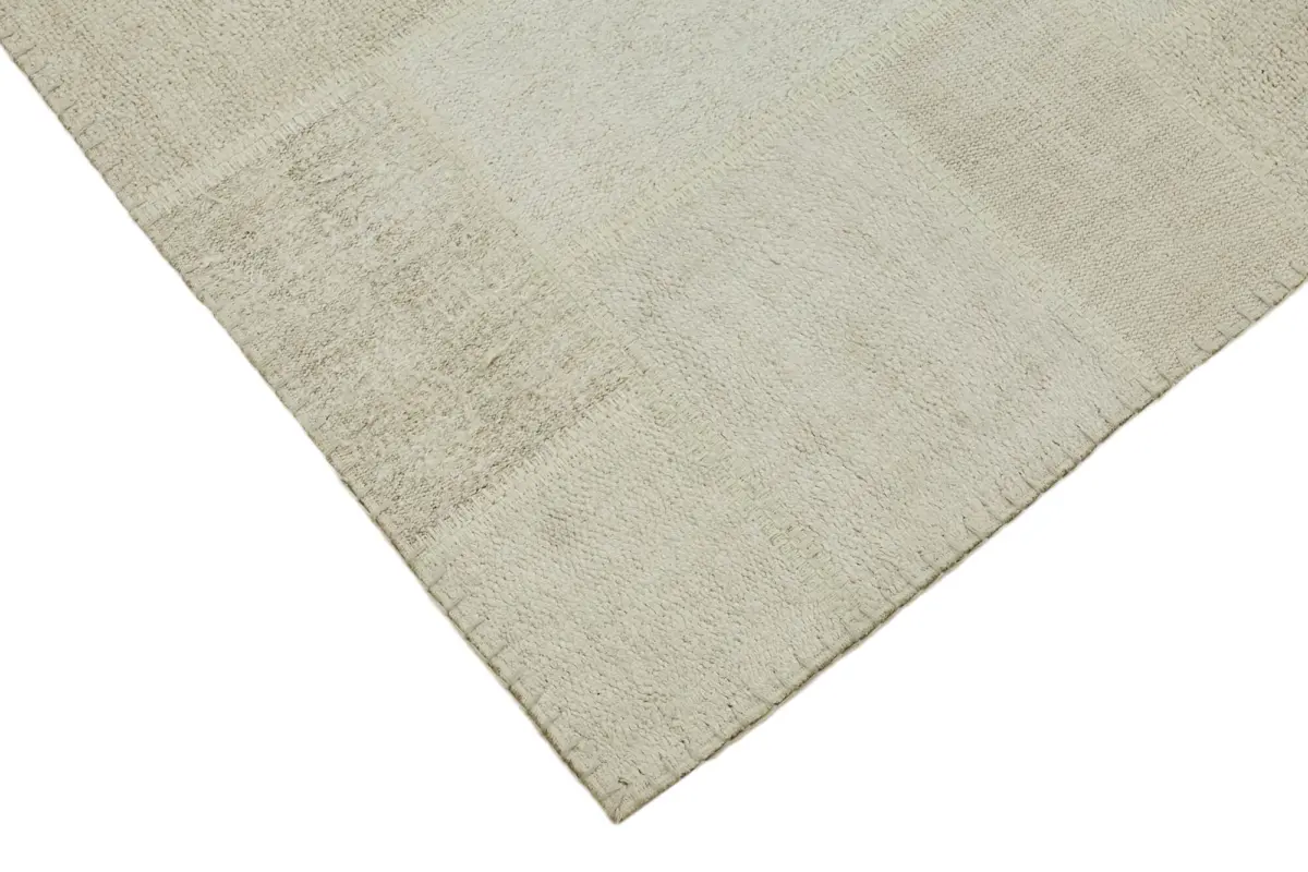Kendir Çizgili Beyaz Kenevir İpinden El Dokuma Kilim-197x292 - Görsel 4
