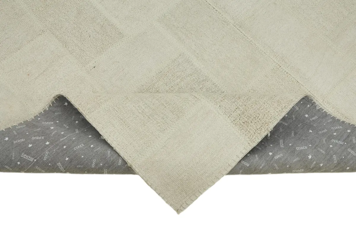 Kendir Çizgili Beyaz Kenevir İpinden El Dokuma Kilim-197x292 - Görsel 6