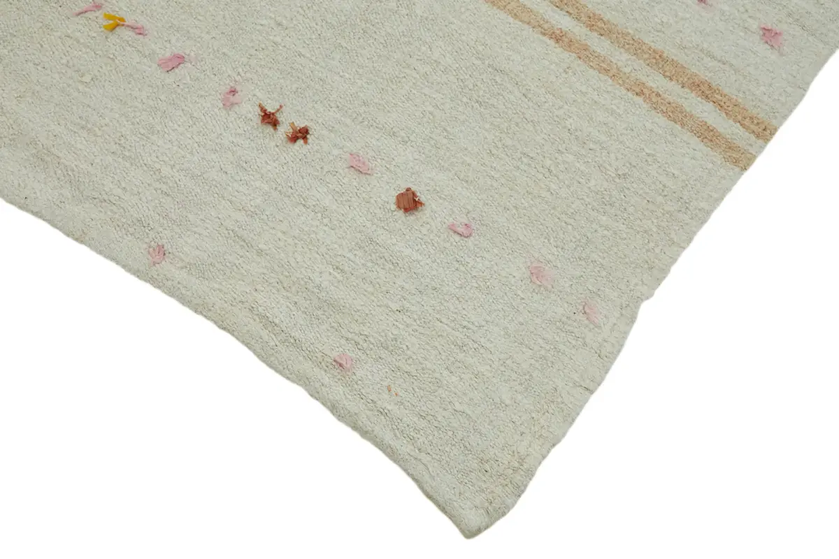 Kendir Çizgili Beyaz Kenevir İpinden El Dokuma Kilim-195x380 - Görsel 4