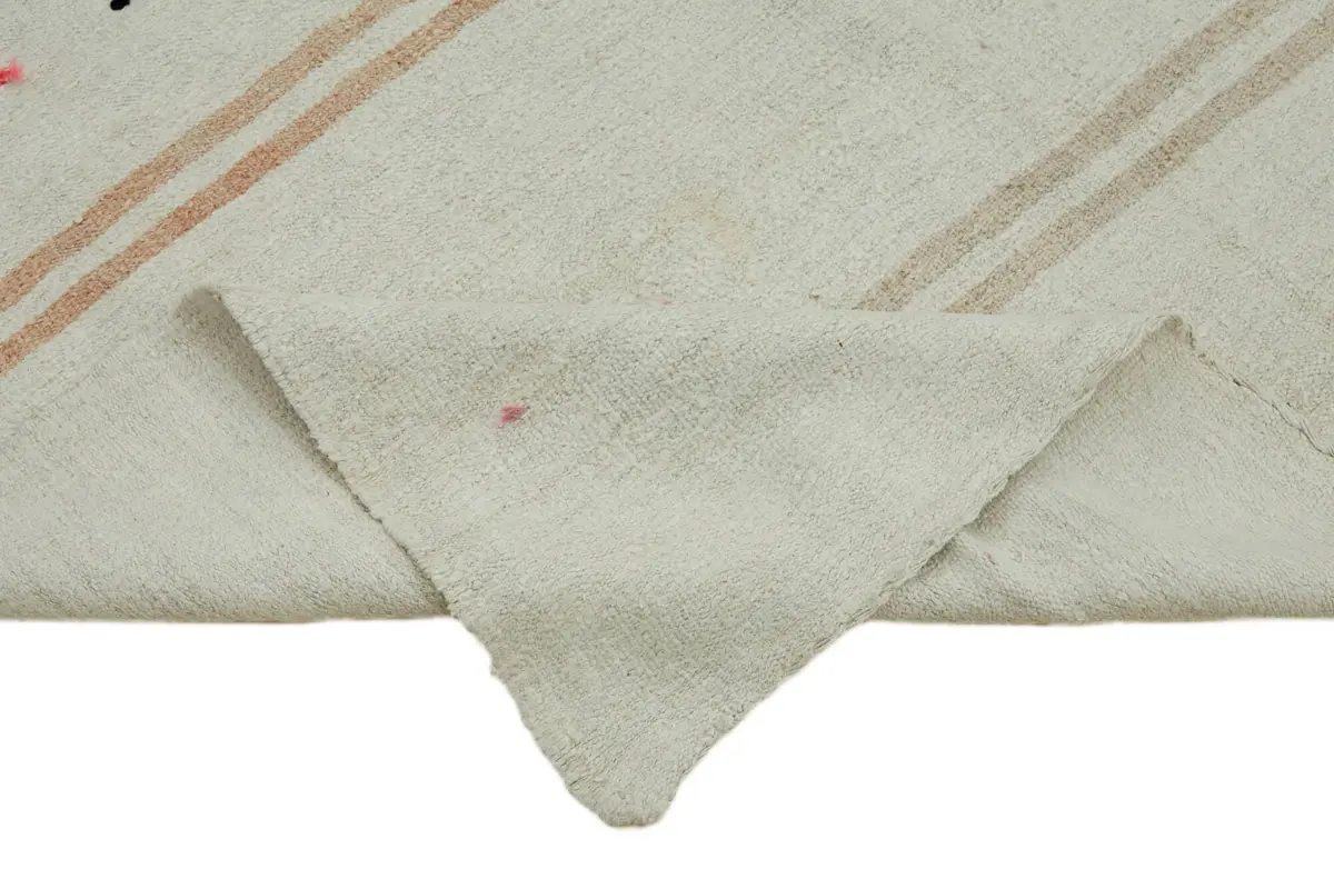 Kendir Çizgili Beyaz Kenevir İpinden El Dokuma Kilim-195x380 - Görsel 6