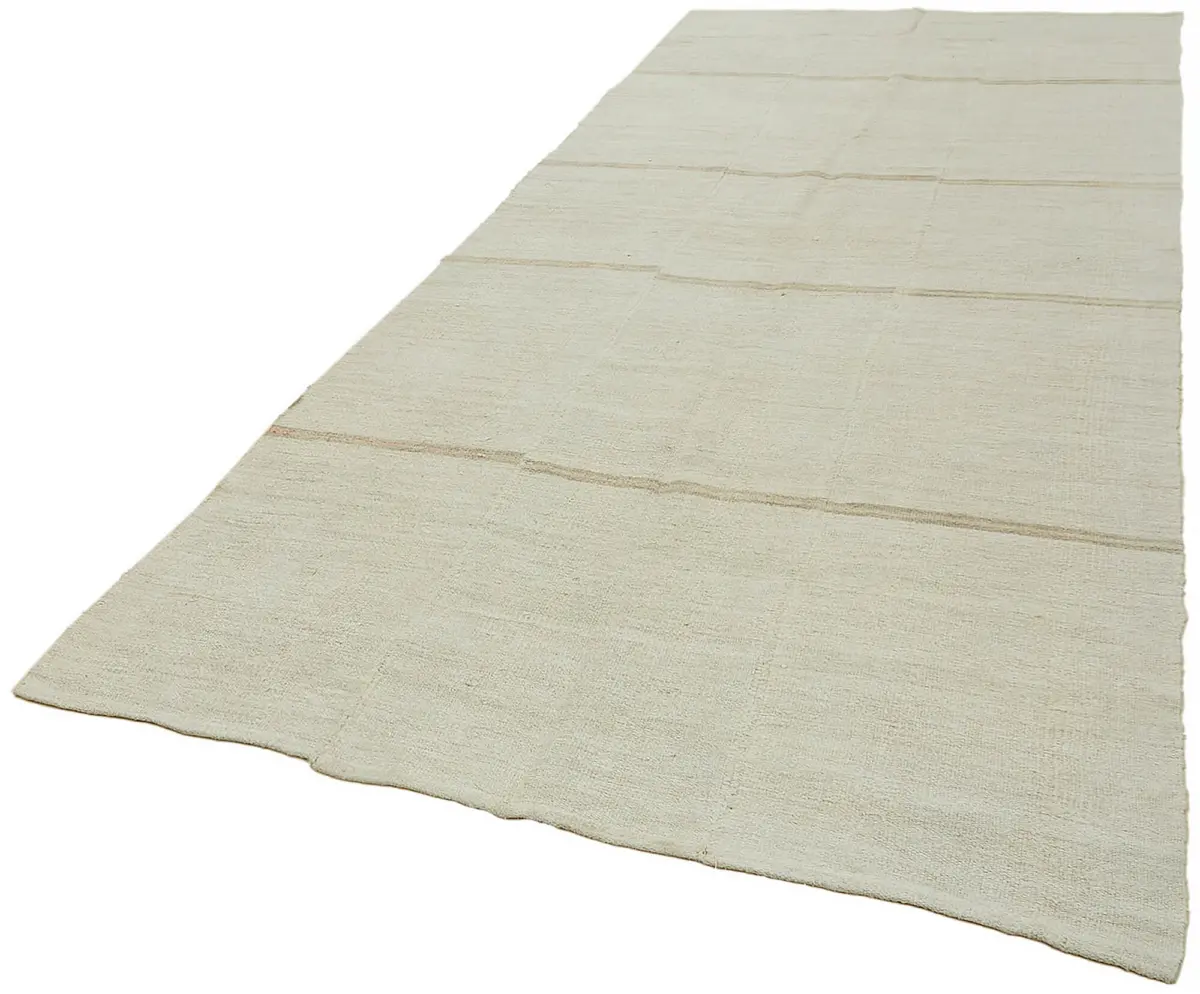 Kendir Çizgili Beyaz Kenevir İpinden El Dokuma Kilim-172x387 - Görsel 3