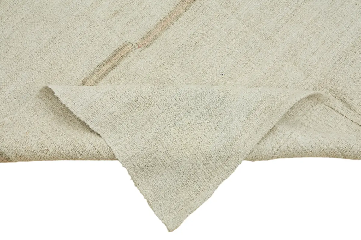 Kendir Çizgili Beyaz Kenevir İpinden El Dokuma Kilim-172x387 - Görsel 6