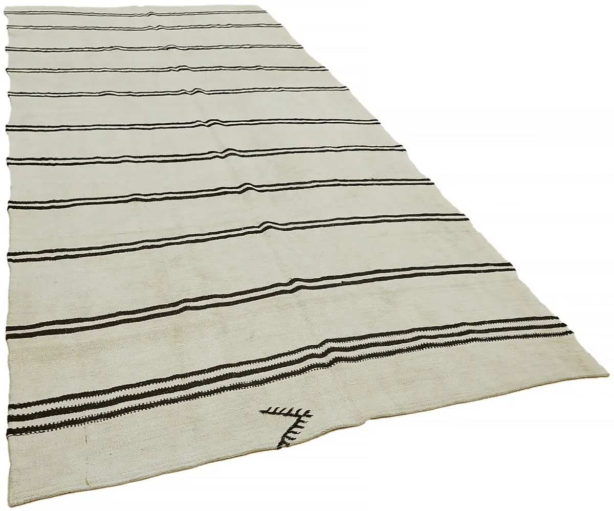 Kendir Çizgili Bej Kenevir İpinden El Dokuma Kilim-175x360 - Görsel 2