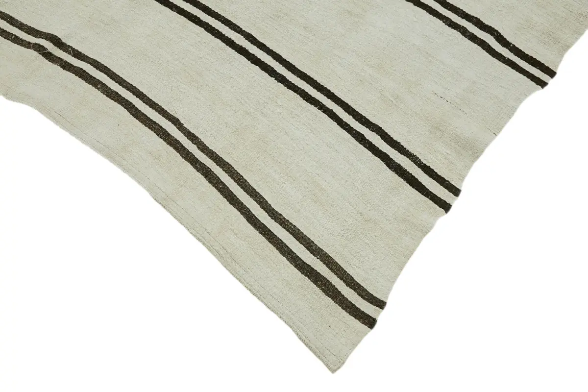 Kendir Çizgili Bej Kenevir İpinden El Dokuma Kilim-175x360 - Görsel 4
