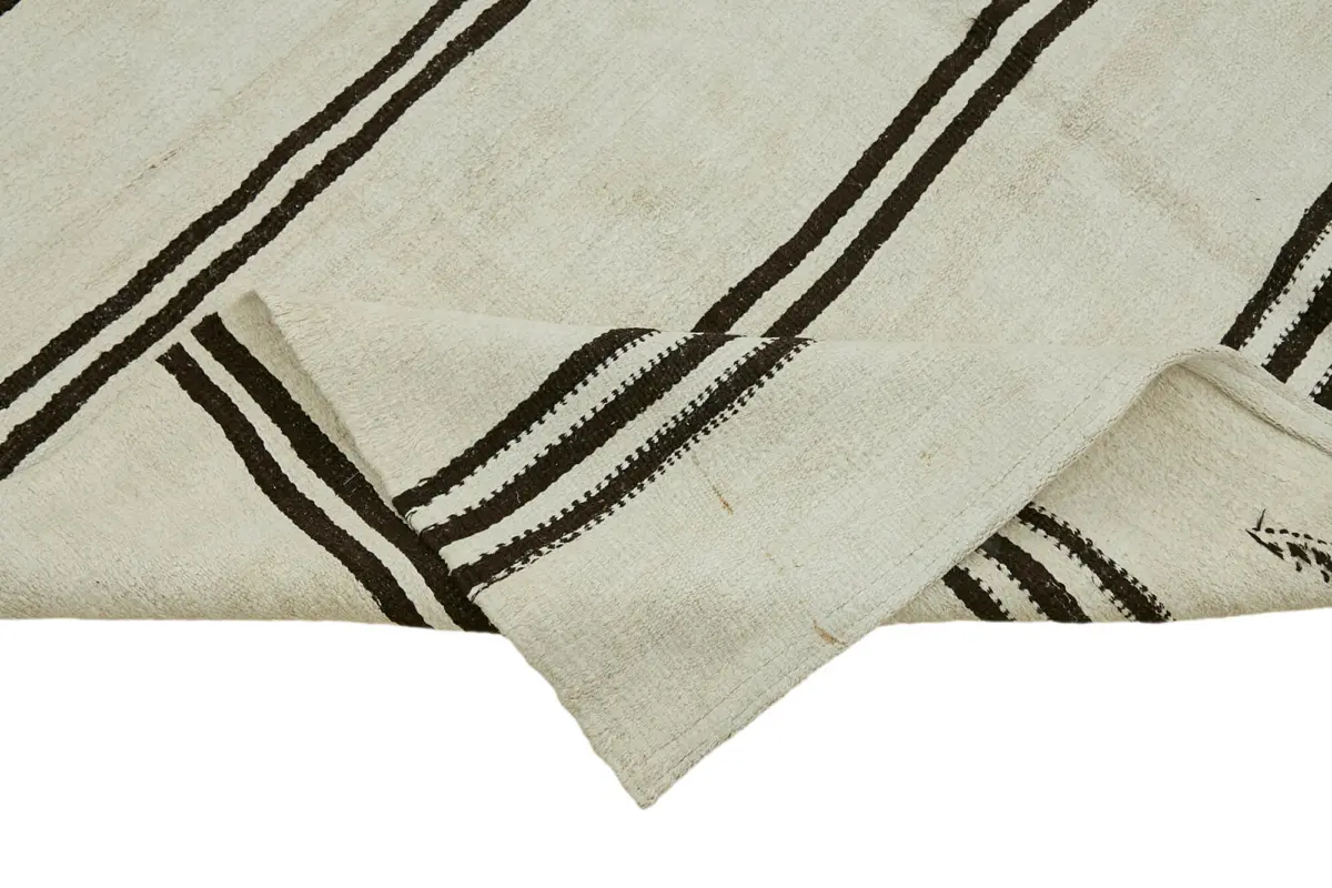 Kendir Çizgili Bej Kenevir İpinden El Dokuma Kilim-175x360 - Görsel 6