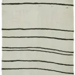 Kendir Çizgili Beyaz Kenevir İpinden El Dokuma Kilim-195x350