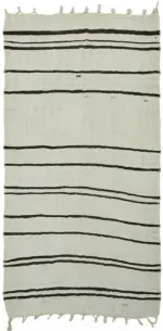 Kendir Çizgili Beyaz Kenevir İpinden El Dokuma Kilim-195x350