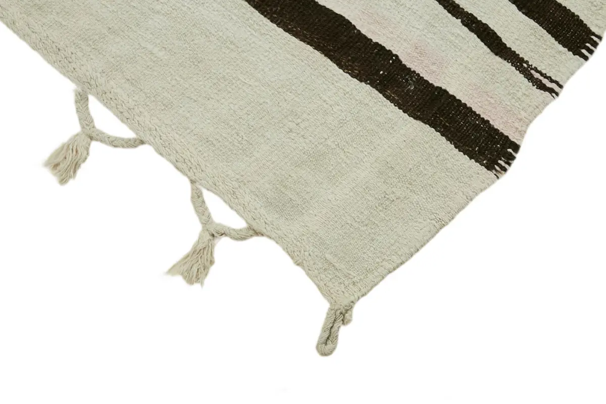 Kendir Çizgili Beyaz Kenevir İpinden El Dokuma Kilim-195x350 - Görsel 4
