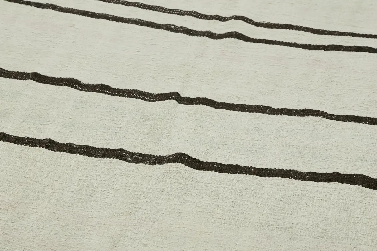 Kendir Çizgili Beyaz Kenevir İpinden El Dokuma Kilim-195x350 - Görsel 5
