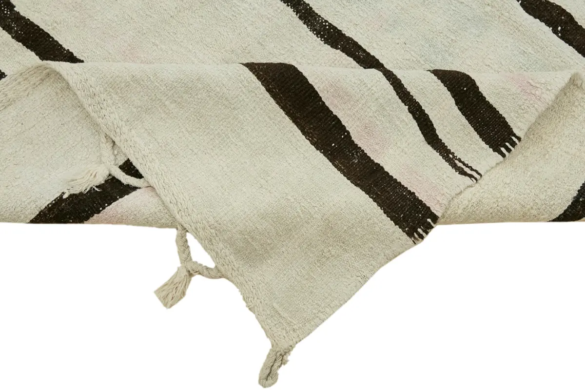 Kendir Çizgili Beyaz Kenevir İpinden El Dokuma Kilim-195x350 - Görsel 6