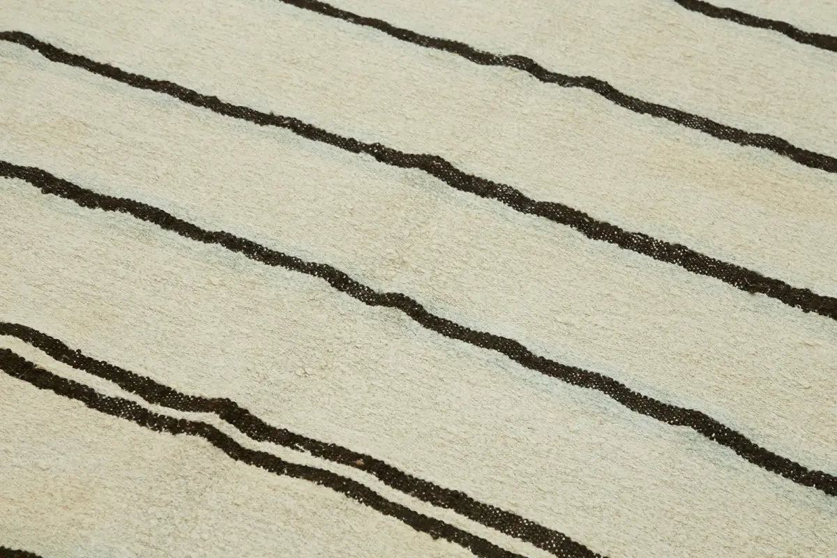 Kendir Çizgili Bej Kenevir İpinden El Dokuma Kilim-185x350 - Görsel 5