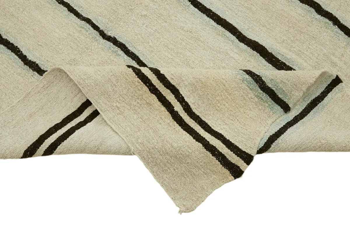 Kendir Çizgili Bej Kenevir İpinden El Dokuma Kilim-185x350 - Görsel 6