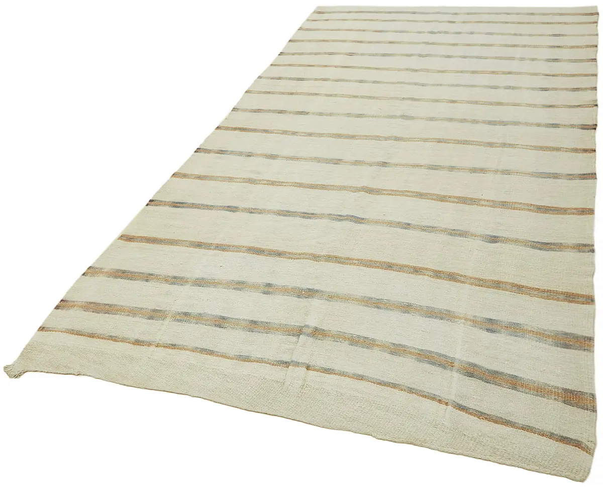 Kendir Çizgili Bej Kenevir İpinden El Dokuma Kilim-172x347 - Görsel 4
