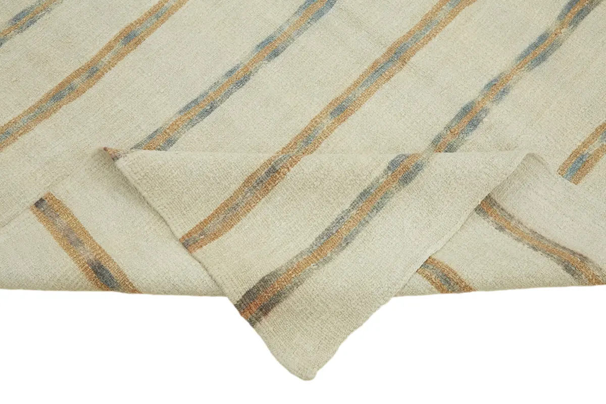 Kendir Çizgili Bej Kenevir İpinden El Dokuma Kilim-172x347 - Görsel 7