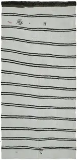 Kendir Çizgili Beyaz Kenevir İpinden El Dokuma Kilim-180x370