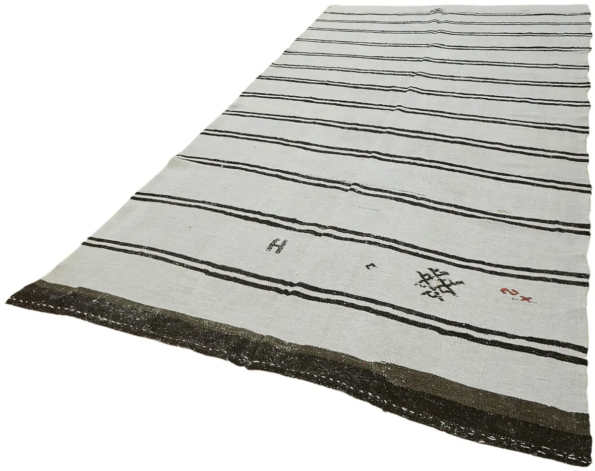 Kendir Çizgili Beyaz Kenevir İpinden El Dokuma Kilim-180x370 - Görsel 3