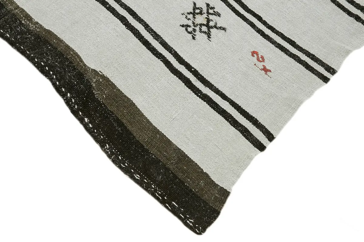 Kendir Çizgili Beyaz Kenevir İpinden El Dokuma Kilim-180x370 - Görsel 4