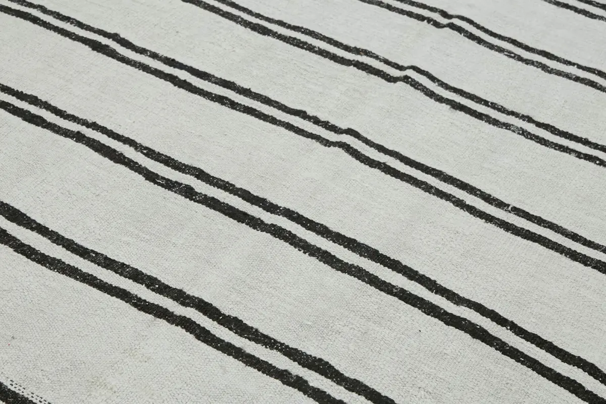 Kendir Çizgili Beyaz Kenevir İpinden El Dokuma Kilim-180x370 - Görsel 5