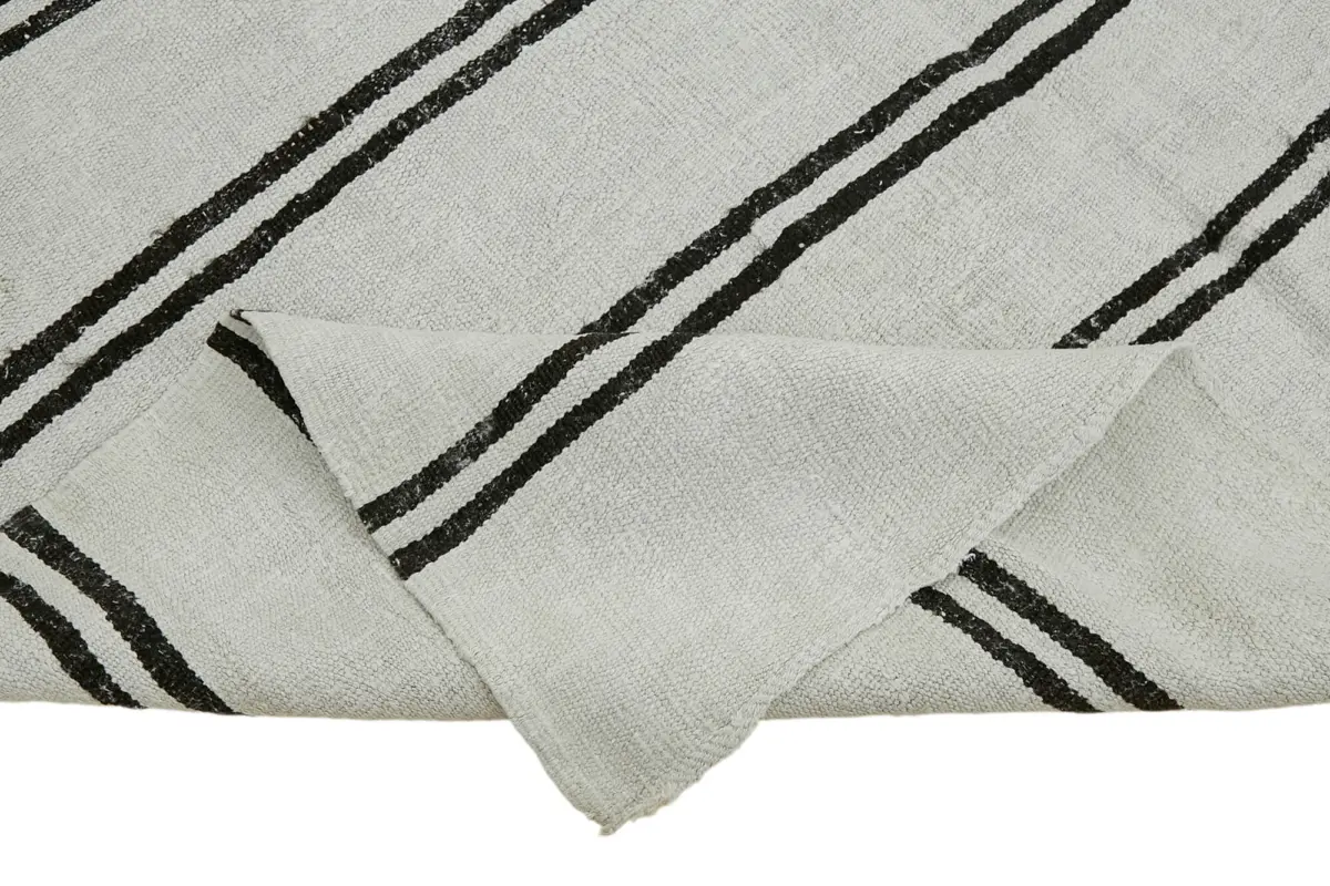 Kendir Çizgili Beyaz Kenevir İpinden El Dokuma Kilim-180x370 - Görsel 6