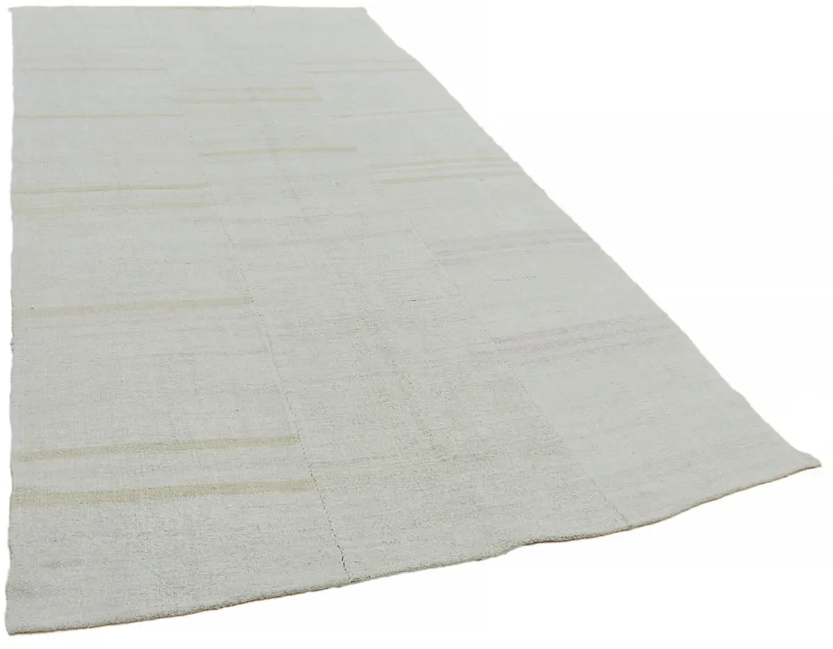 Kendir Çizgili Beyaz Kenevir İpinden El Dokuma Kilim-177x350 - Görsel 2