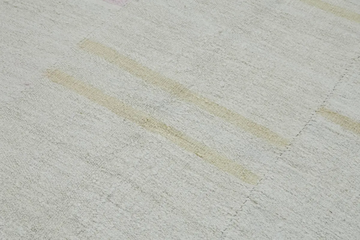Kendir Çizgili Beyaz Kenevir İpinden El Dokuma Kilim-177x350 - Görsel 5