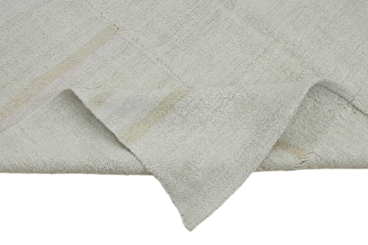 Kendir Çizgili Beyaz Kenevir İpinden El Dokuma Kilim-177x350 - Görsel 6