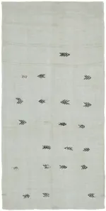 Kendir Çizgili Beyaz Kenevir İpinden El Dokuma Kilim-177x344