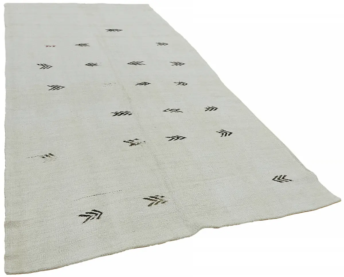 Kendir Çizgili Beyaz Kenevir İpinden El Dokuma Kilim-177x344 - Görsel 2