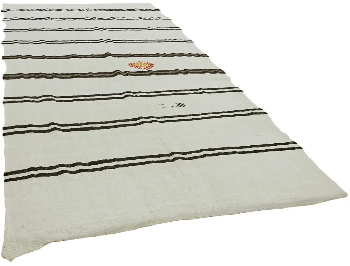 Kendir Çizgili Beyaz Kenevir İpinden El Dokuma Kilim-200x366 - Görsel 2