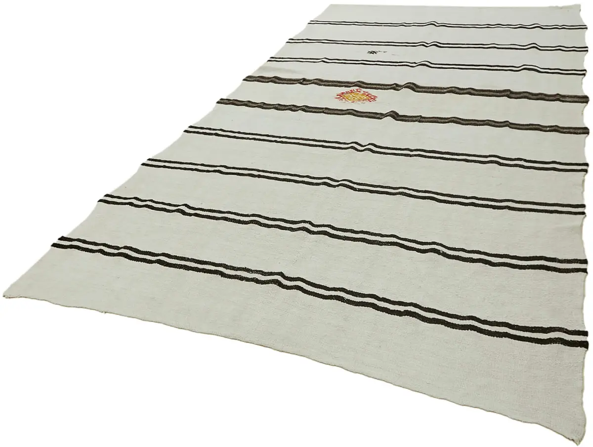 Kendir Çizgili Beyaz Kenevir İpinden El Dokuma Kilim-200x366 - Görsel 3