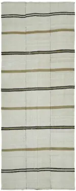 Kendir Çizgili Beyaz Kenevir İpinden El Dokuma Kilim-176x427