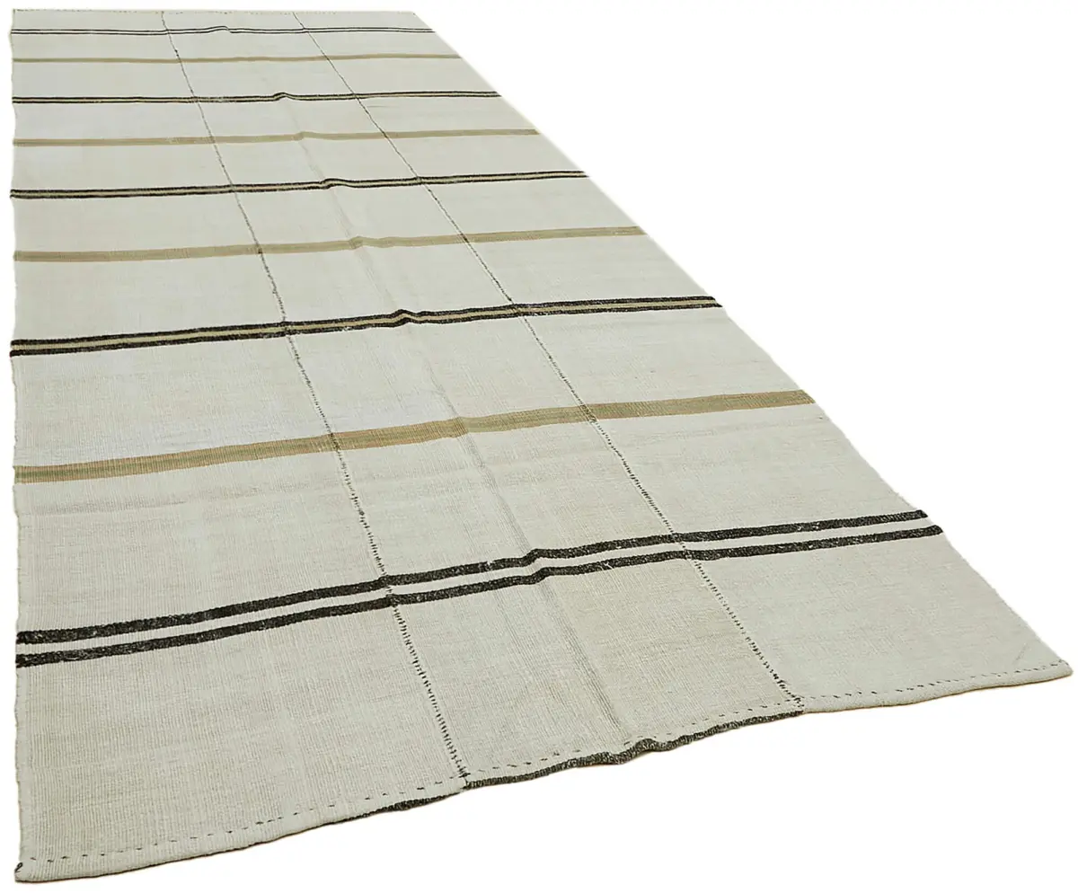 Kendir Çizgili Beyaz Kenevir İpinden El Dokuma Kilim-176x427 - Görsel 2