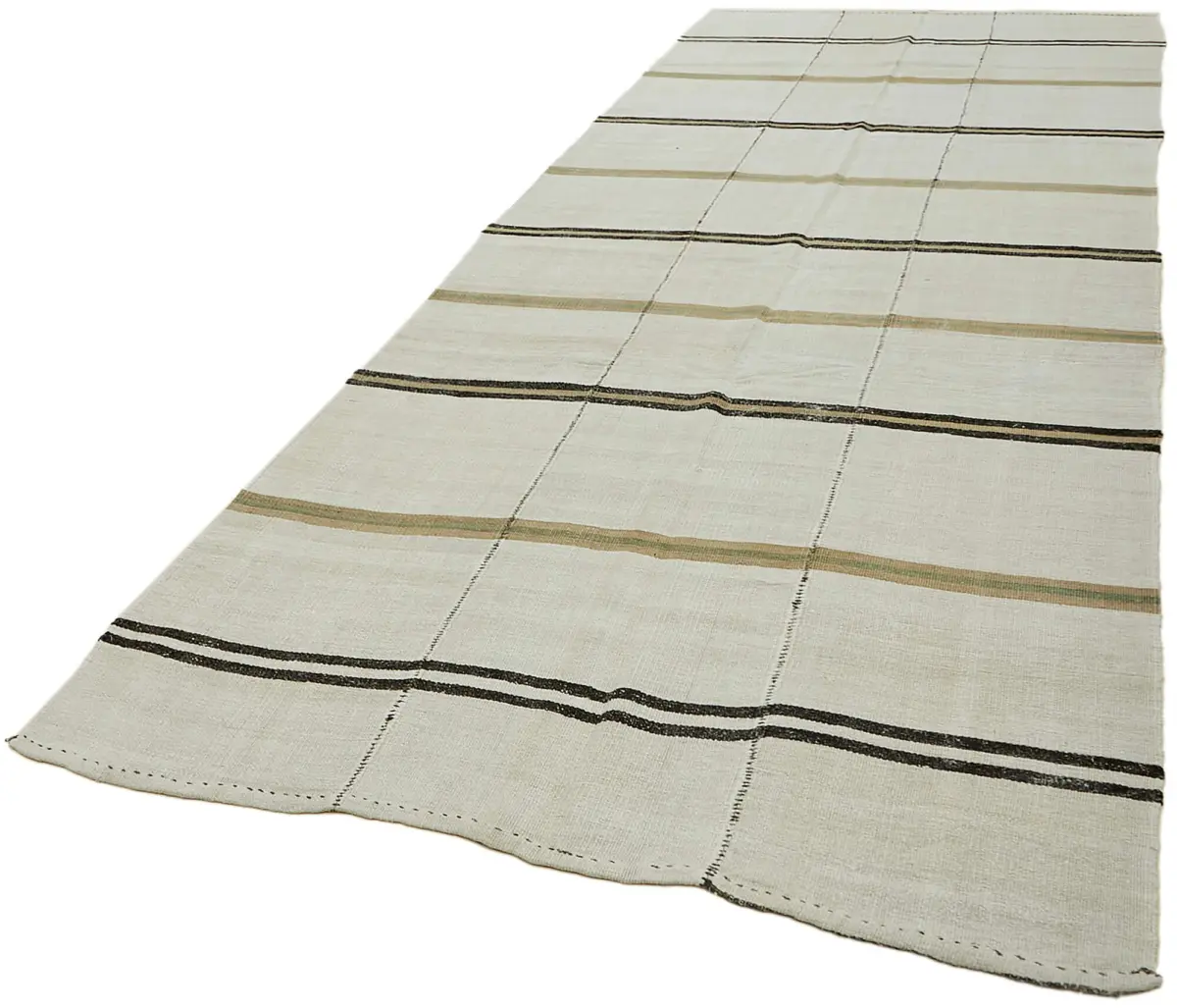 Kendir Çizgili Beyaz Kenevir İpinden El Dokuma Kilim-176x427 - Görsel 3