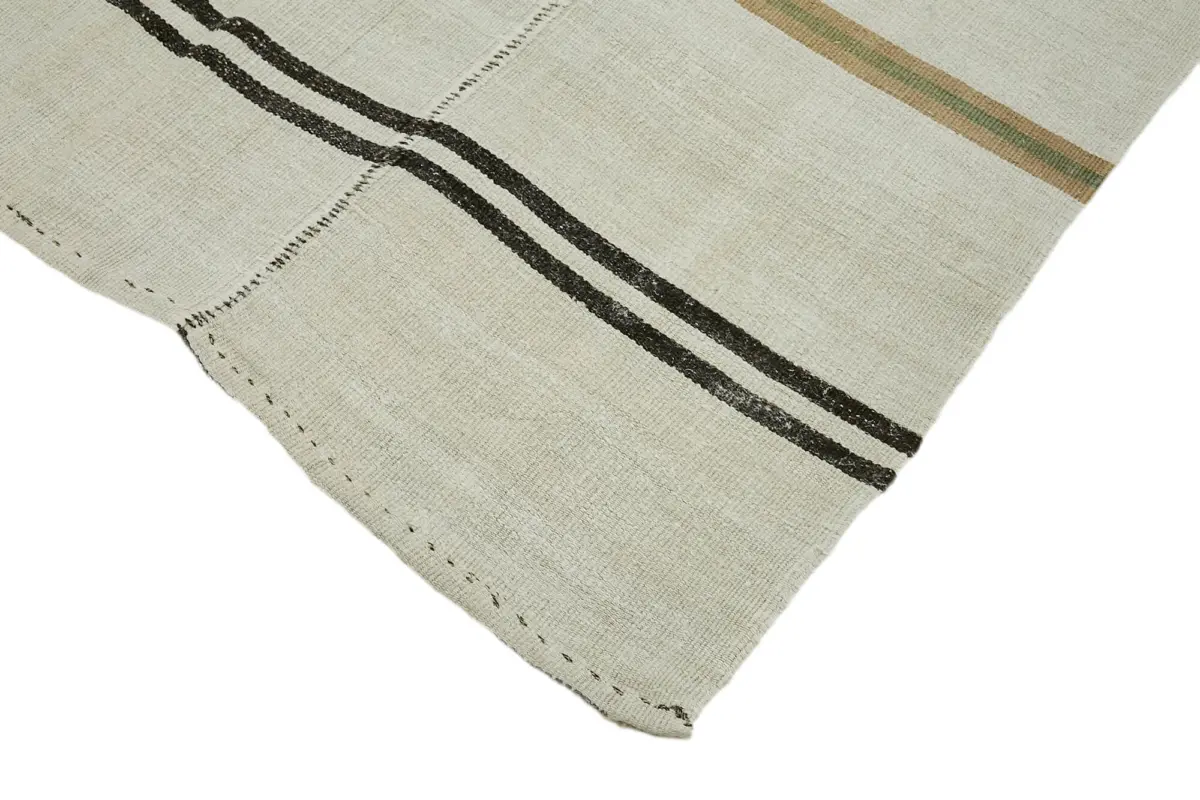 Kendir Çizgili Beyaz Kenevir İpinden El Dokuma Kilim-176x427 - Görsel 4