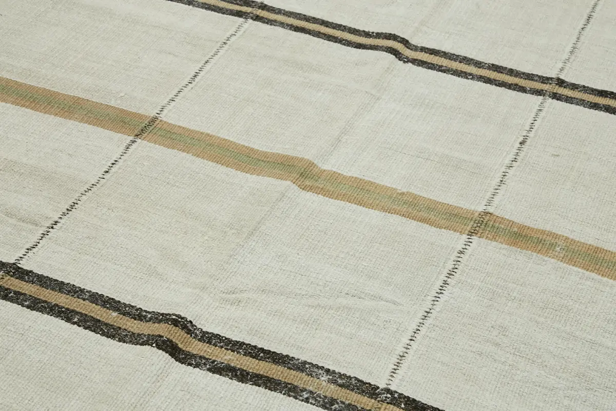 Kendir Çizgili Beyaz Kenevir İpinden El Dokuma Kilim-176x427 - Görsel 5