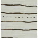 Kendir Çizgili Beyaz Kenevir İpinden El Dokuma Kilim-205x395