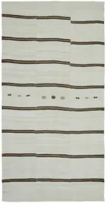 Kendir Çizgili Beyaz Kenevir İpinden El Dokuma Kilim-205x395