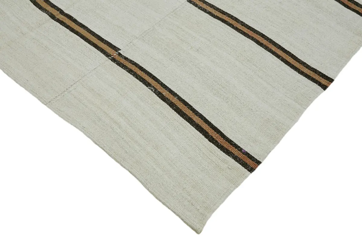 Kendir Çizgili Beyaz Kenevir İpinden El Dokuma Kilim-205x395 - Görsel 4