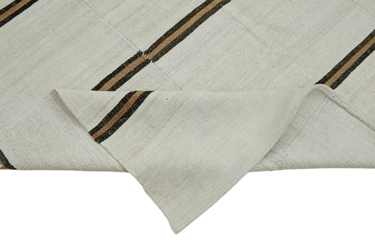 Kendir Çizgili Beyaz Kenevir İpinden El Dokuma Kilim-205x395 - Görsel 6