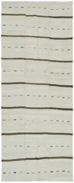 Kendir Çizgili Beyaz Kenevir İpinden El Dokuma Kilim-210x510