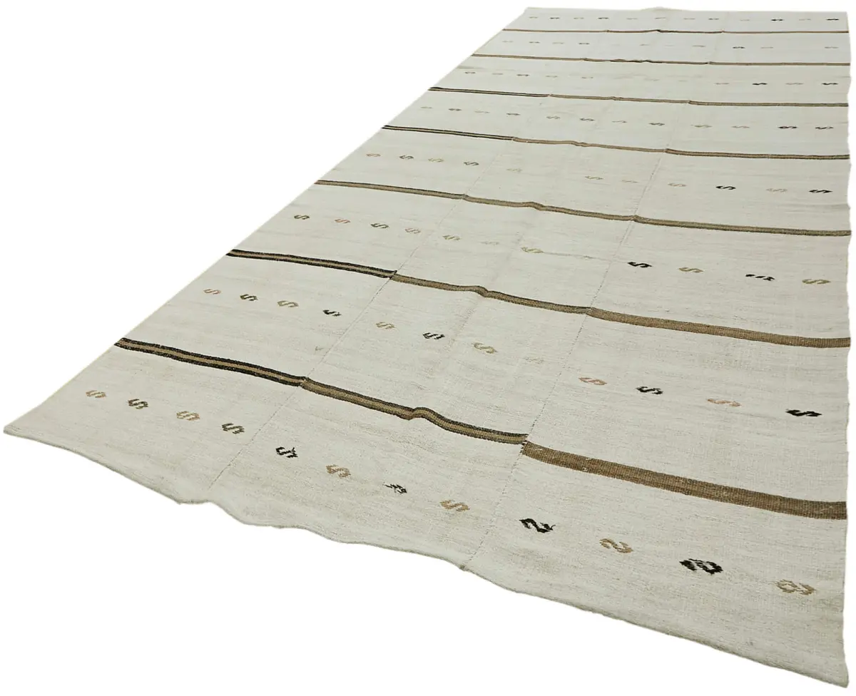 Kendir Çizgili Beyaz Kenevir İpinden El Dokuma Kilim-210x510 - Görsel 3