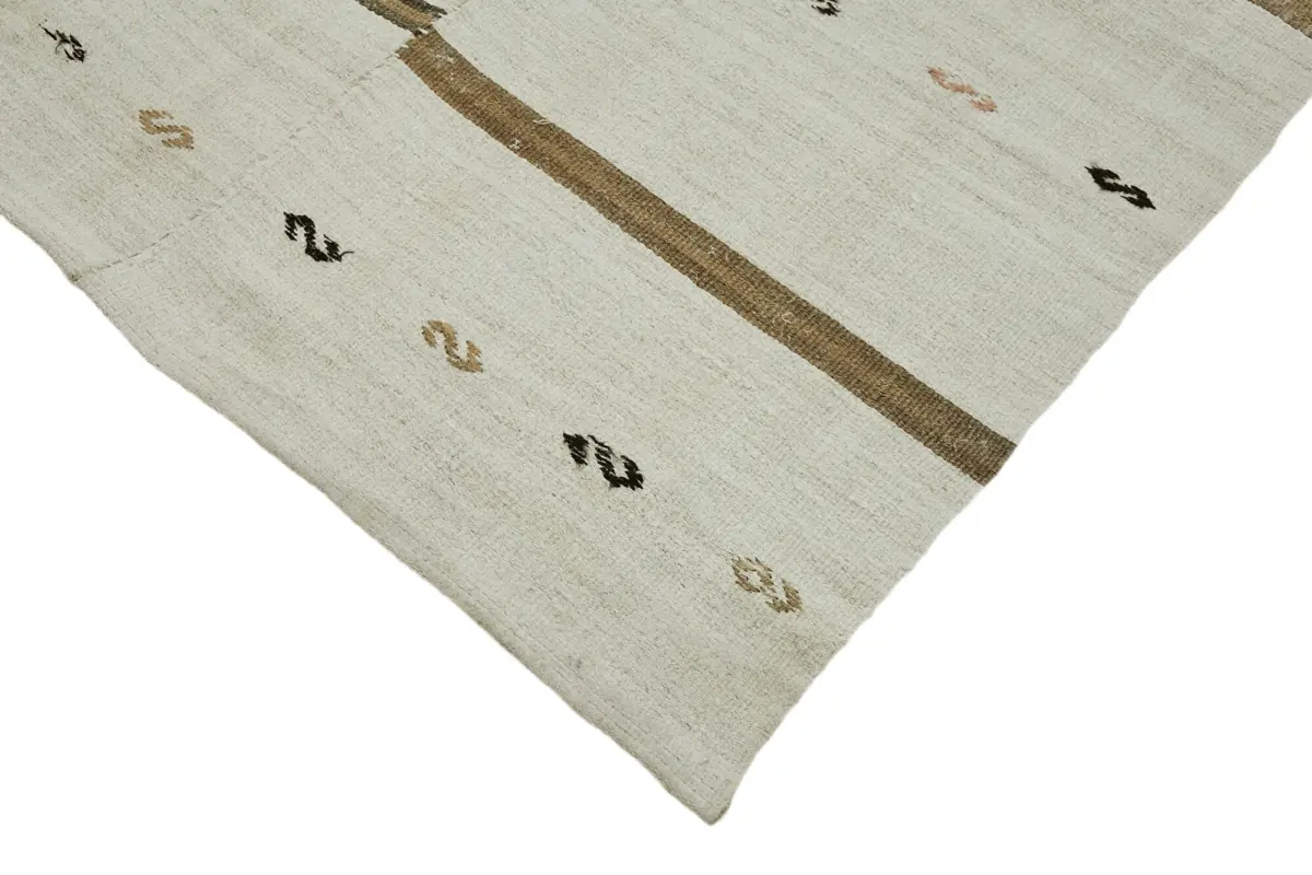 Kendir Çizgili Beyaz Kenevir İpinden El Dokuma Kilim-210x510 - Görsel 4