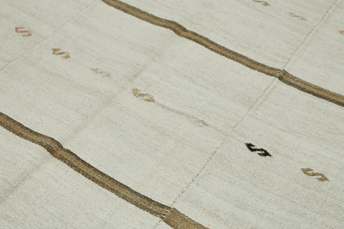 Kendir Çizgili Beyaz Kenevir İpinden El Dokuma Kilim-210x510 - Görsel 5