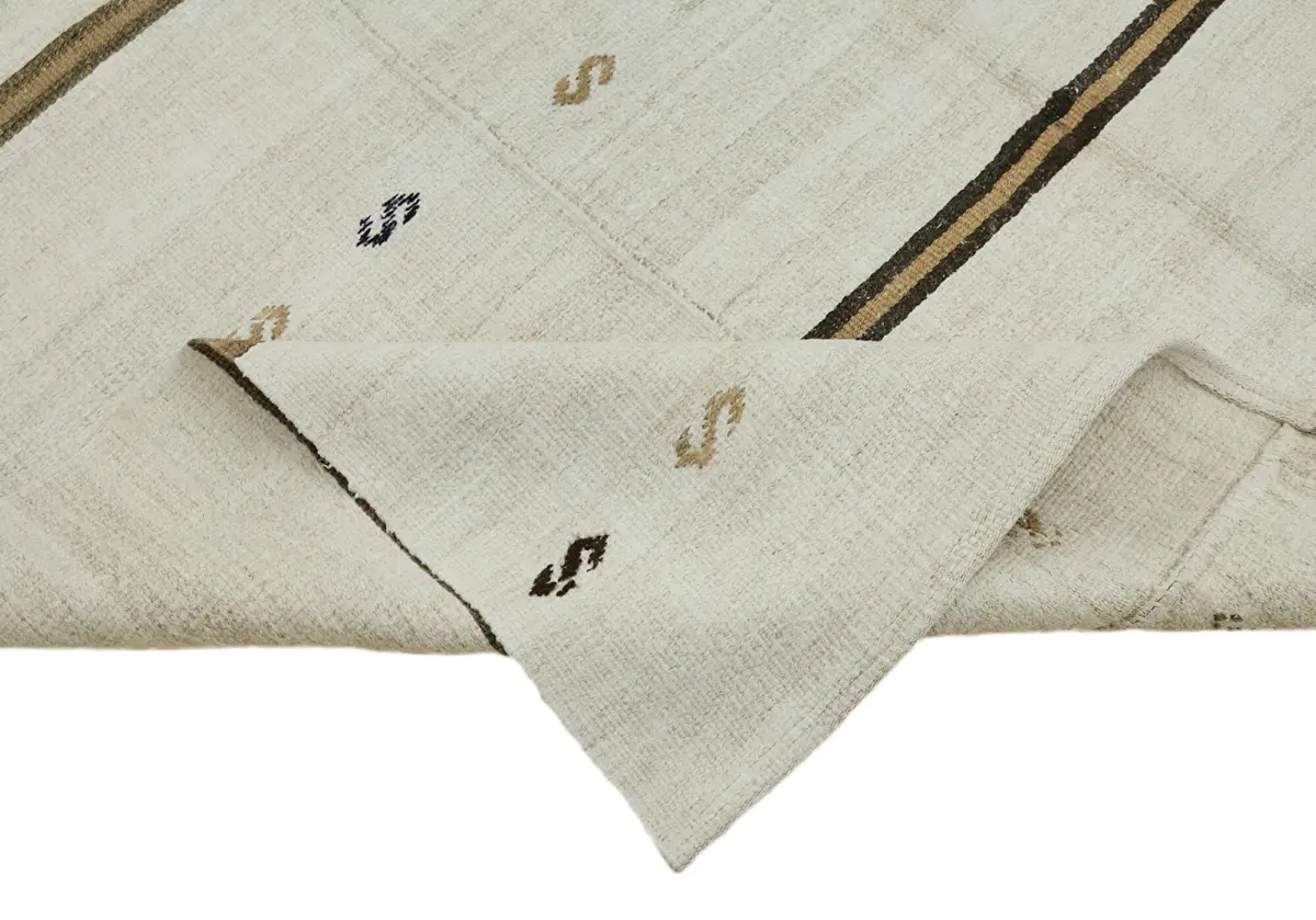 Kendir Çizgili Beyaz Kenevir İpinden El Dokuma Kilim-210x510 - Görsel 6