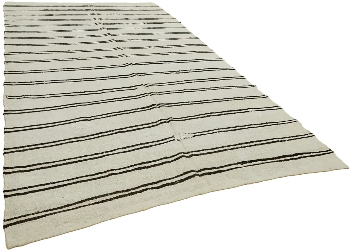 Kendir Çizgili Beyaz Kenevir İpinden El Dokuma Kilim-224x370 - Görsel 2