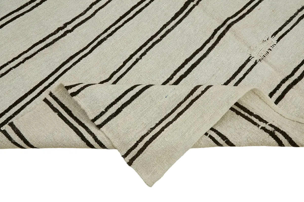 Kendir Çizgili Beyaz Kenevir İpinden El Dokuma Kilim-224x370 - Görsel 6
